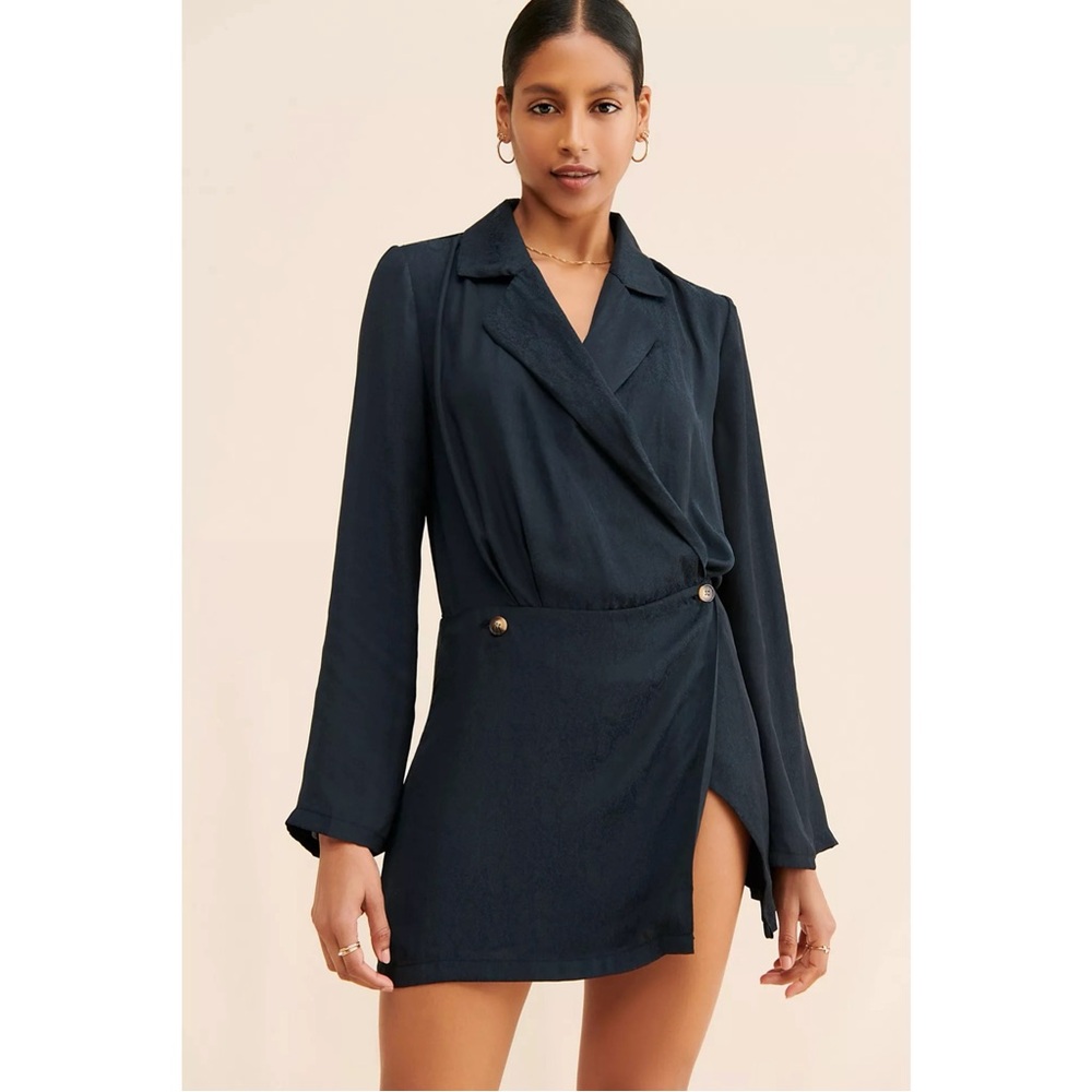 SOLD 🌈 NEW FREE PEOPLE SIMONE MINI BLACK BLAZER SUIT DRESS XS - Picture 3 of 16